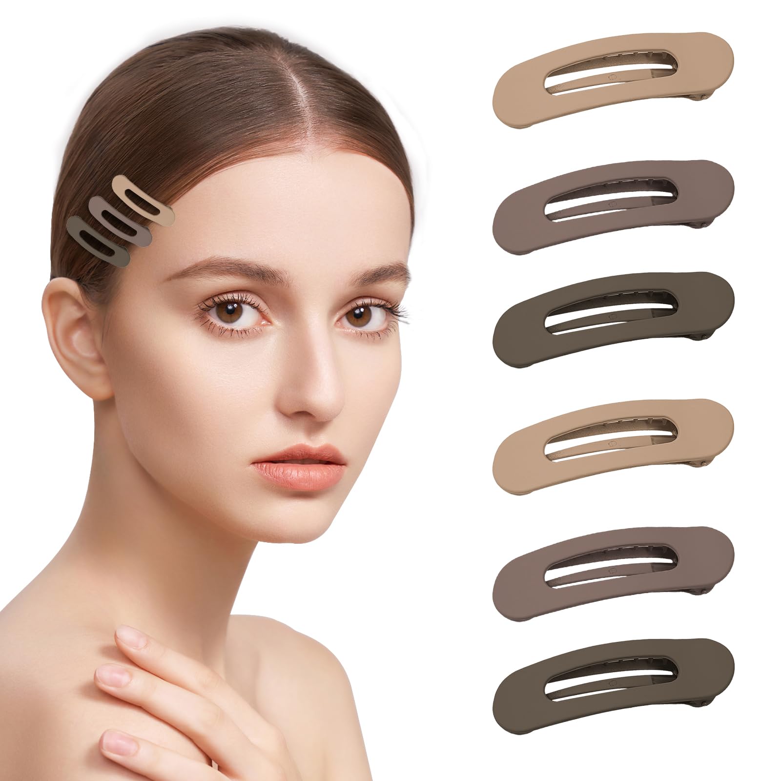 GOOWEAYY front view of six small flat hair clips showing neutral shades and neat design