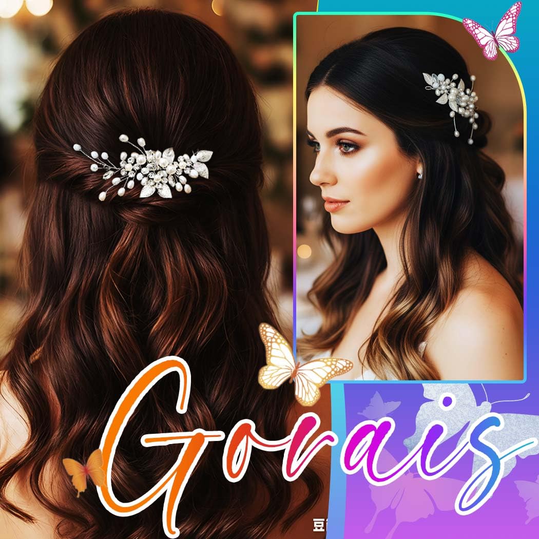 GORAIS hair vine placed along loose waves adding subtle pearlescent accent