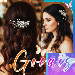 GORAIS hair vine placed along loose waves adding subtle pearlescent accent