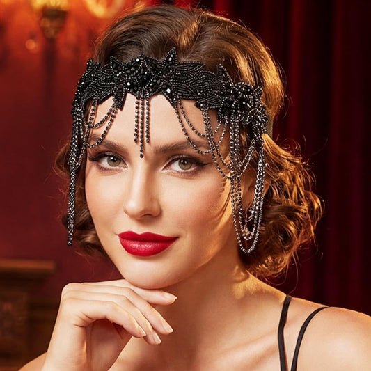 GORTIN headband front view showing rhinestone sparkle and vintage appeal