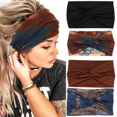 GORTIN front view of four tie-dye headbands showing color variety and pack convenience