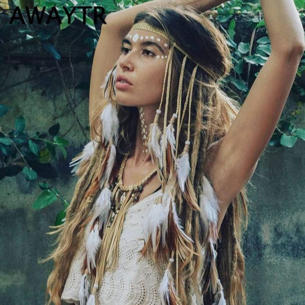 gortin front view headband showing full feather design and bold boho style