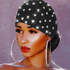 GORTIN front view black rhinestone headband showing secure fit and sparkle