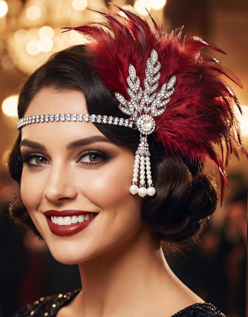 GORTIN front view headband showing full Art Deco sparkle and fit