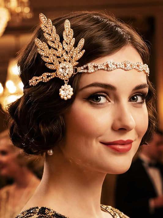 GORTIN front view gold headpiece showing Art Deco sparkle and instant glamour