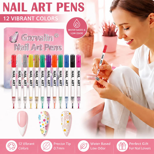 Gorvalin pen tip close-up showing fine nib for precise nail lines