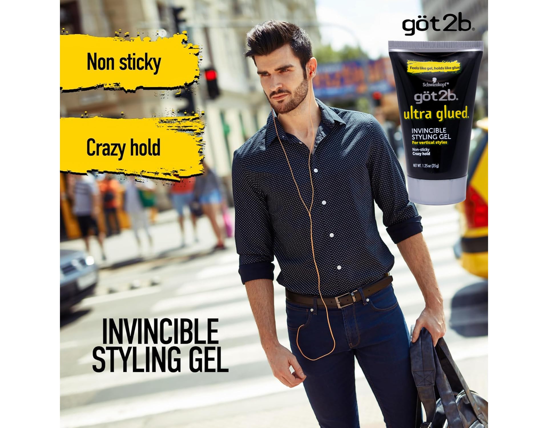 Applying Got2B gel to short hair showing strong sculpting and instant shape retention