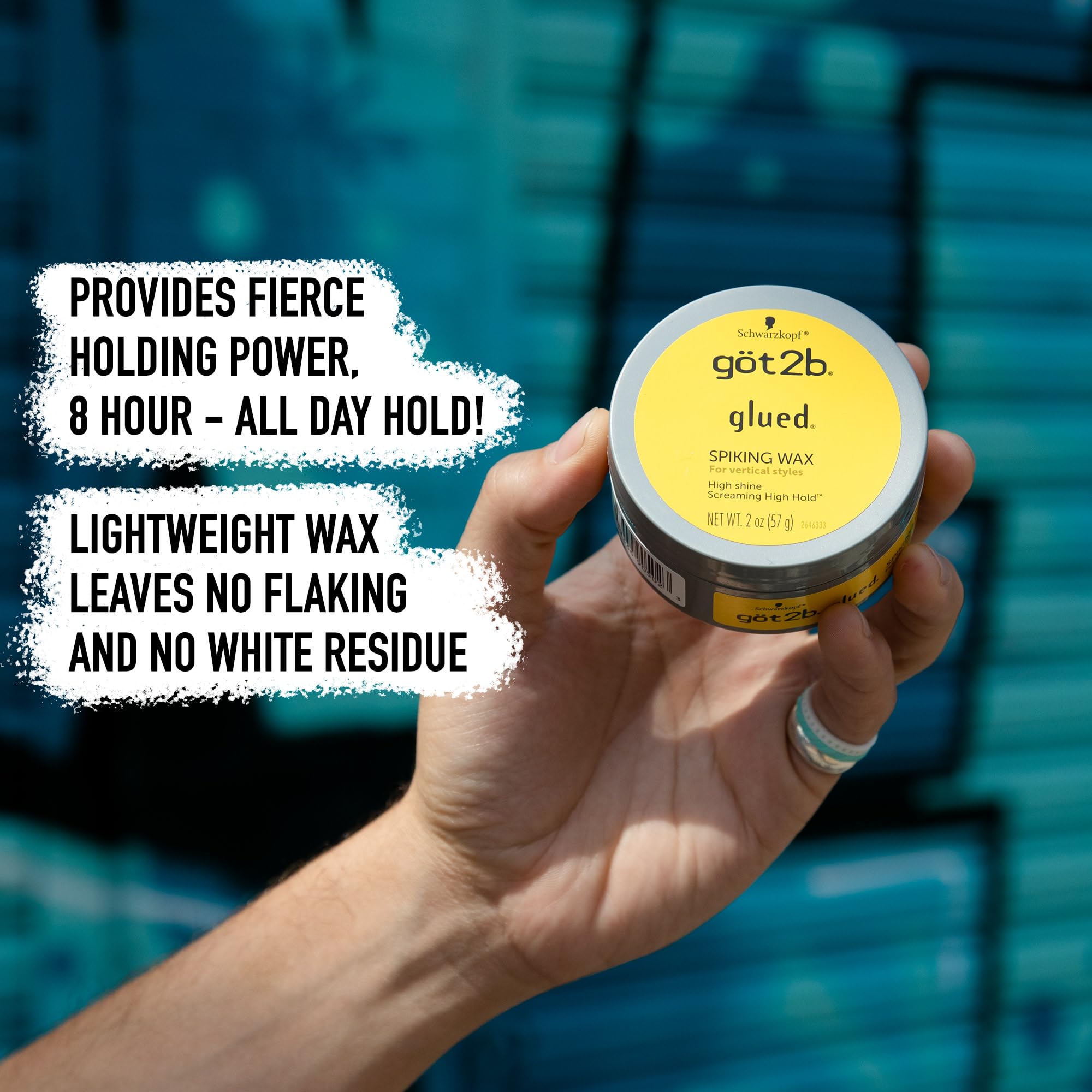 Close-up of Got2B wax on fingertip highlighting strong grip benefit