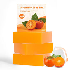 Flatlay of GPP persimmon soap with natural ingredients for antioxidant benefits