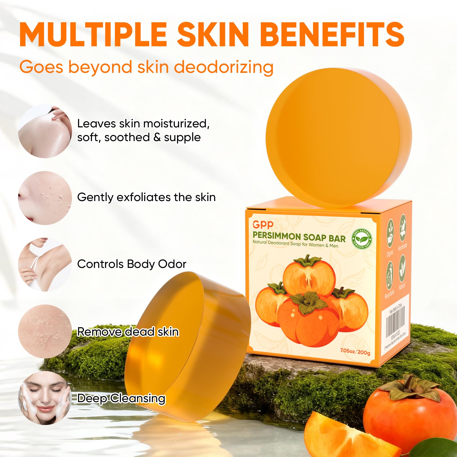 GPP persimmon soap lather in hand demonstrating gentle, effective cleansing