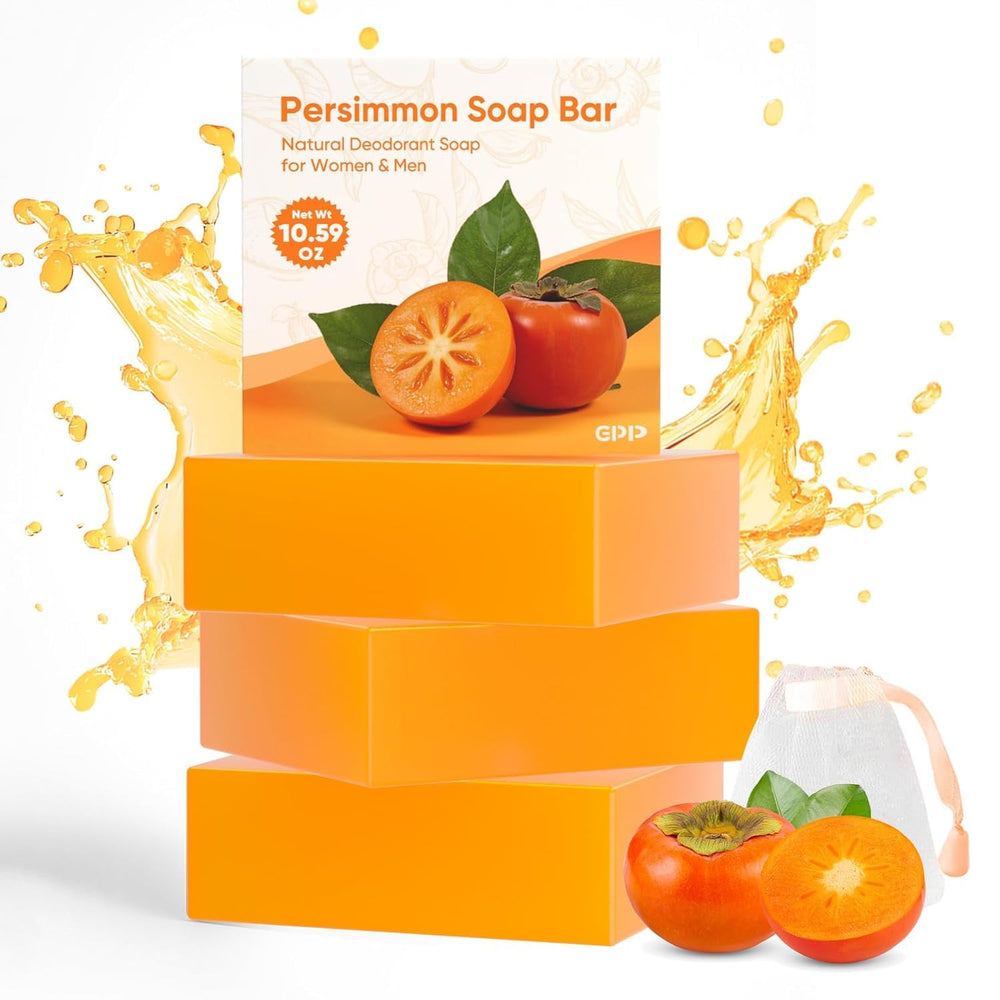 GPP persimmon soap held in hand to show true size and travel-friendly benefit