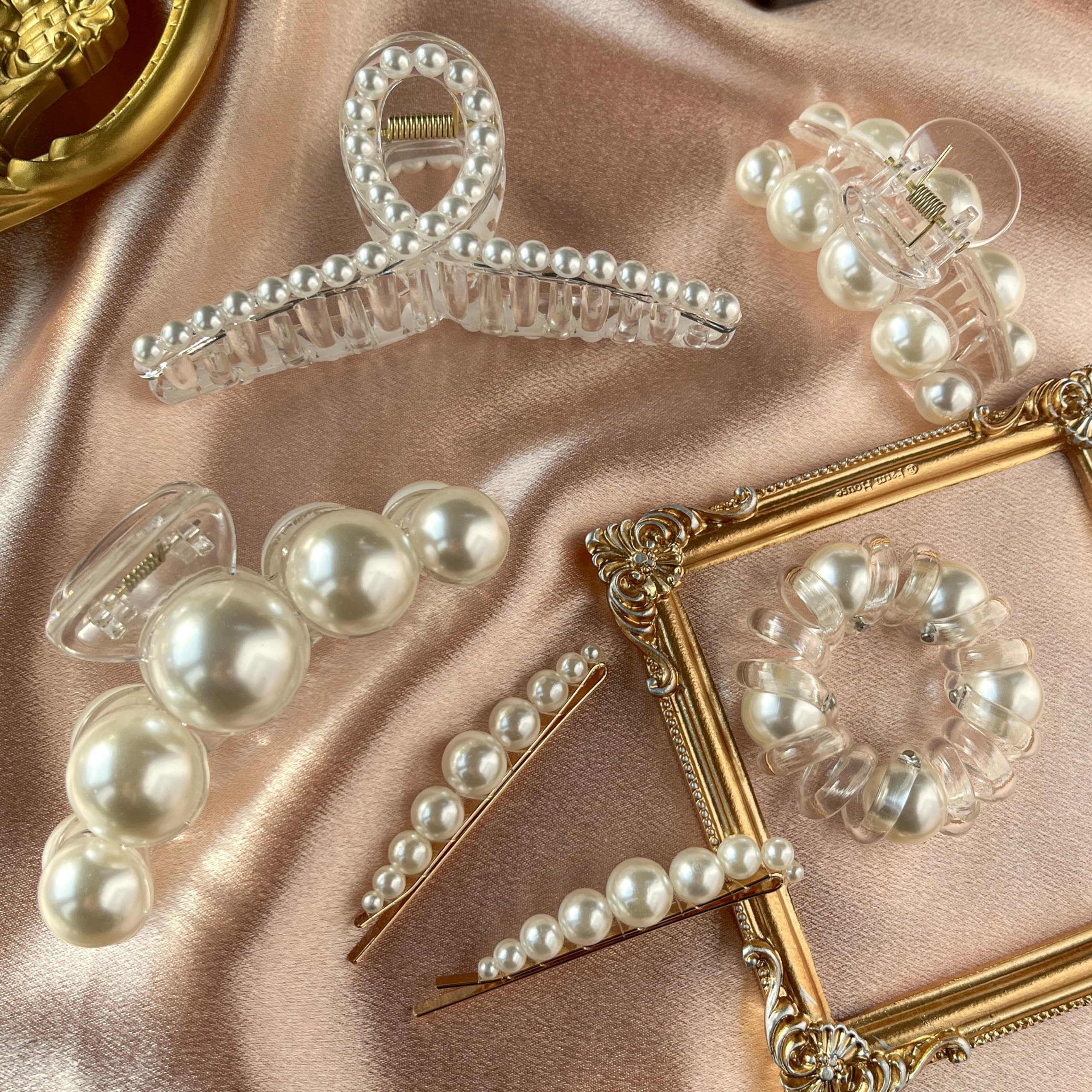 GQLV front packaging showing six pearl hair accessories and gift-ready box