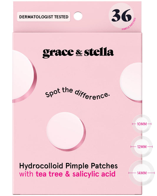 grace & stella front packaging showing clear acne patch box and benefits