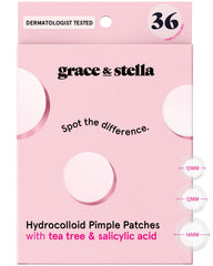 grace & stella front packaging showing clear acne patch box and benefits
