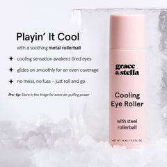 grace & stella metal rollerball close-up providing cool massage and immediate soothe