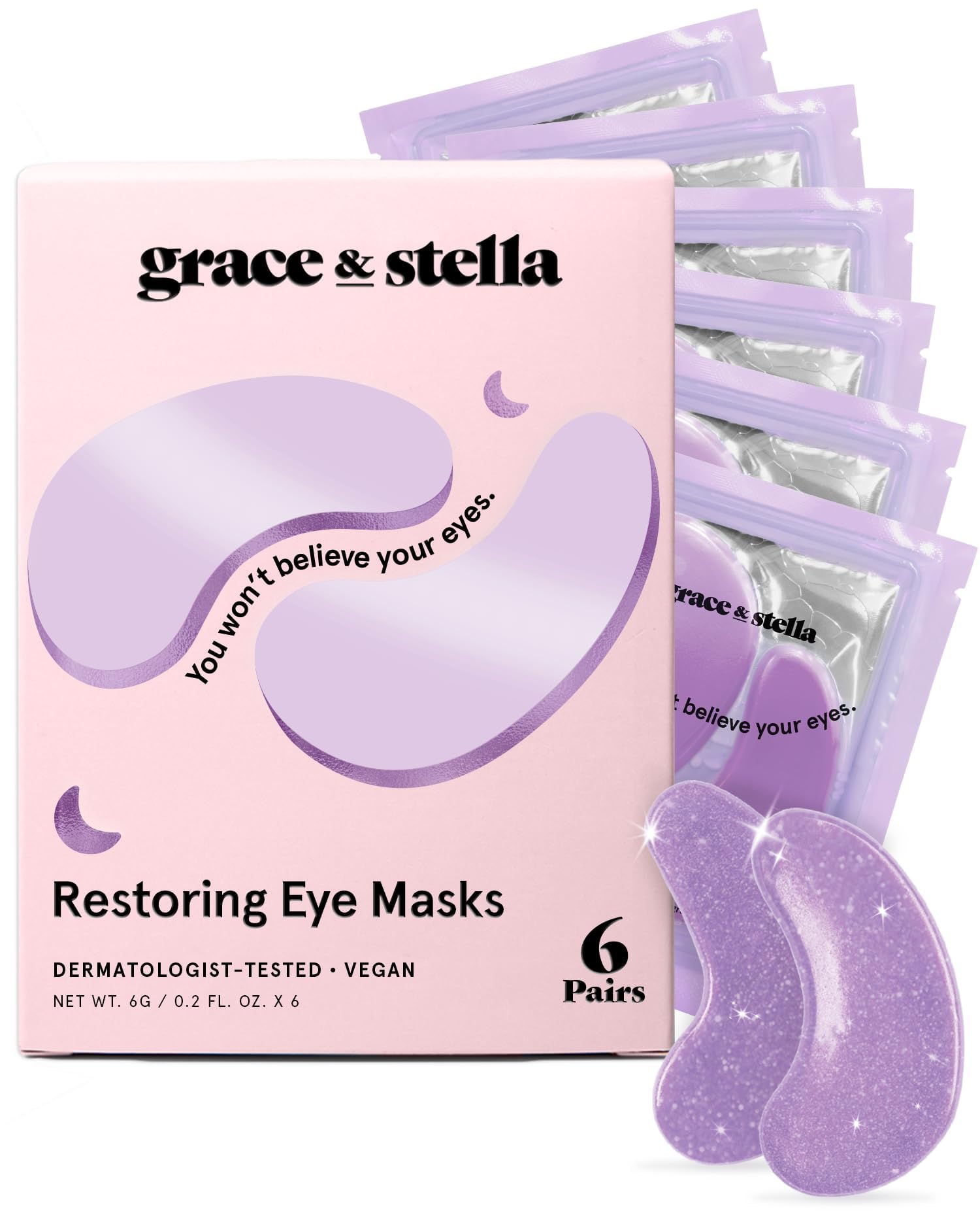 grace & stella front packaging showing purple box, clear benefits