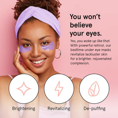 grace & stella under-eye patch applied showing immediate de-puffing effect