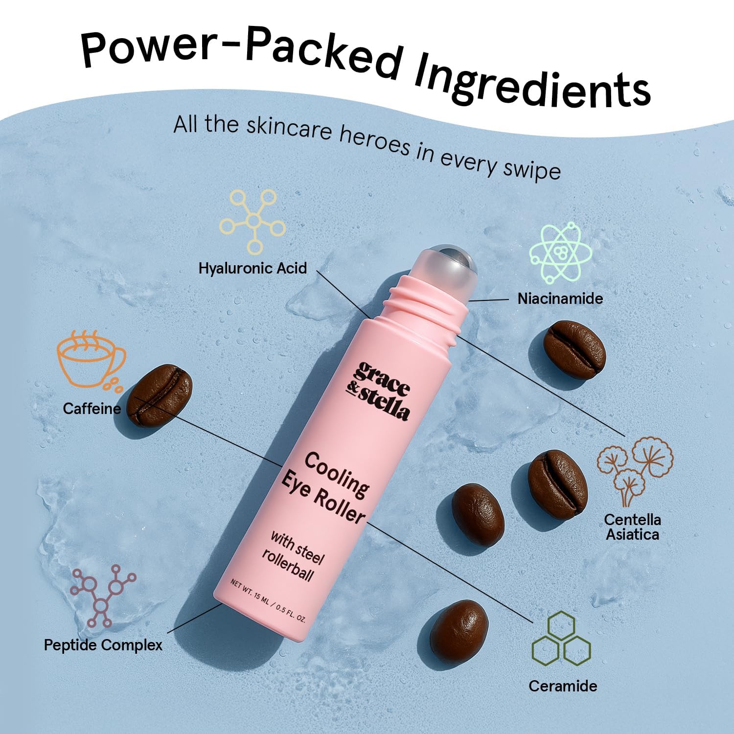 grace & stella serum texture drop highlighting lightweight, hydrating formula benefits