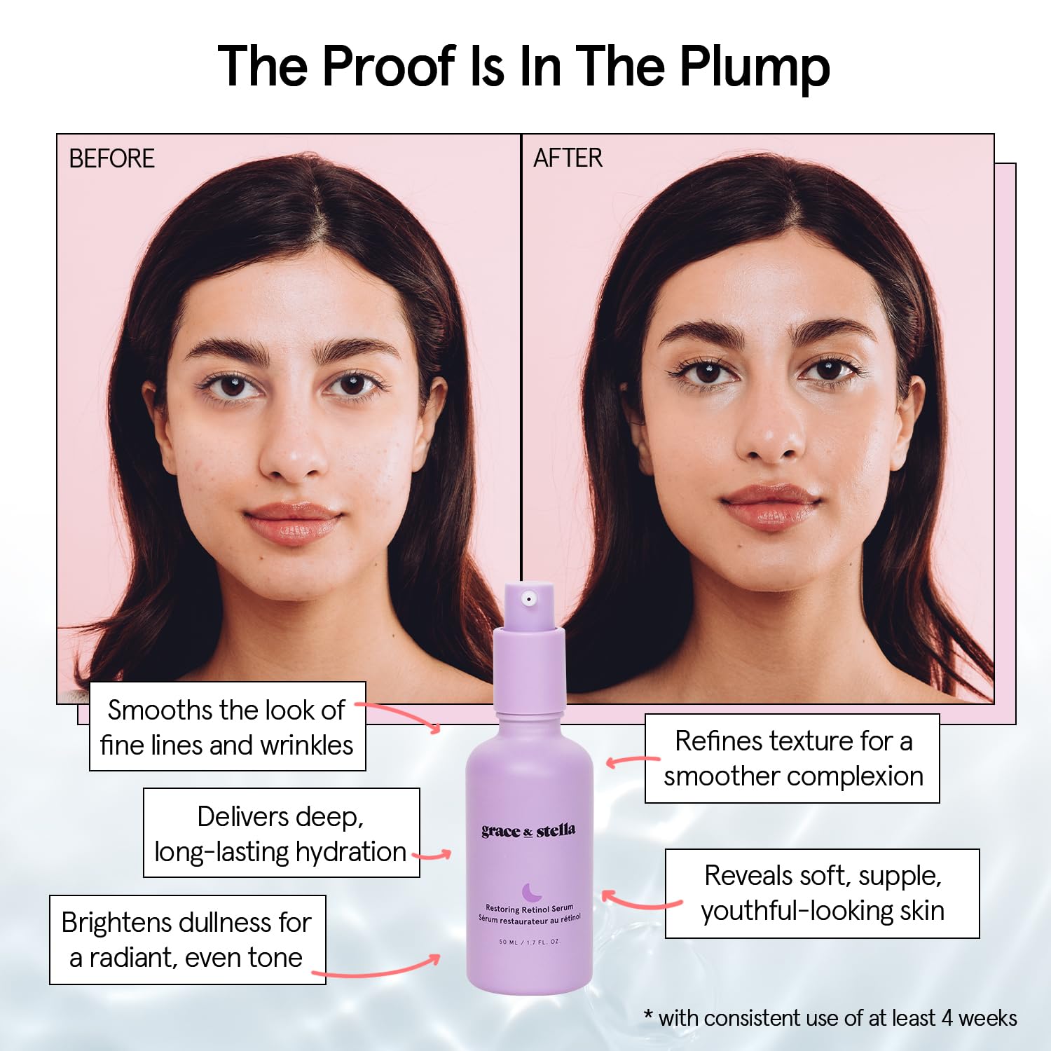 grace & stella serum texture close-up showing lightweight, hydrating consistency