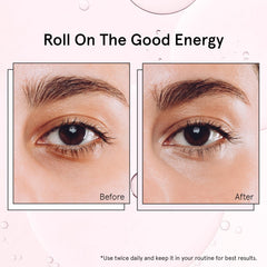 grace & stella model applying roller under eye demonstrating targeted de-puffing benefit