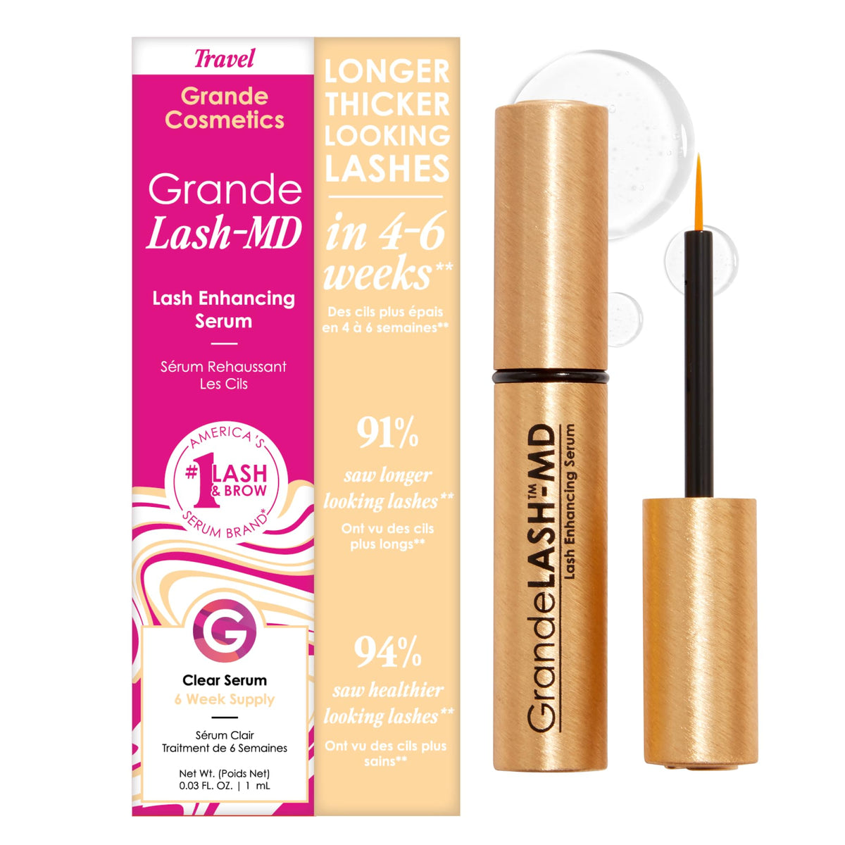 Grande Cosmetics front packaging showing bottle and box, supports confident purchase