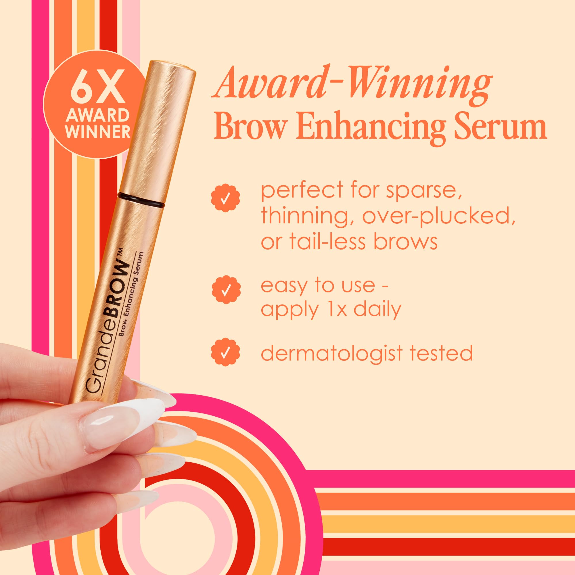 Grande Cosmetics being applied to brow line demonstrating easy daily use