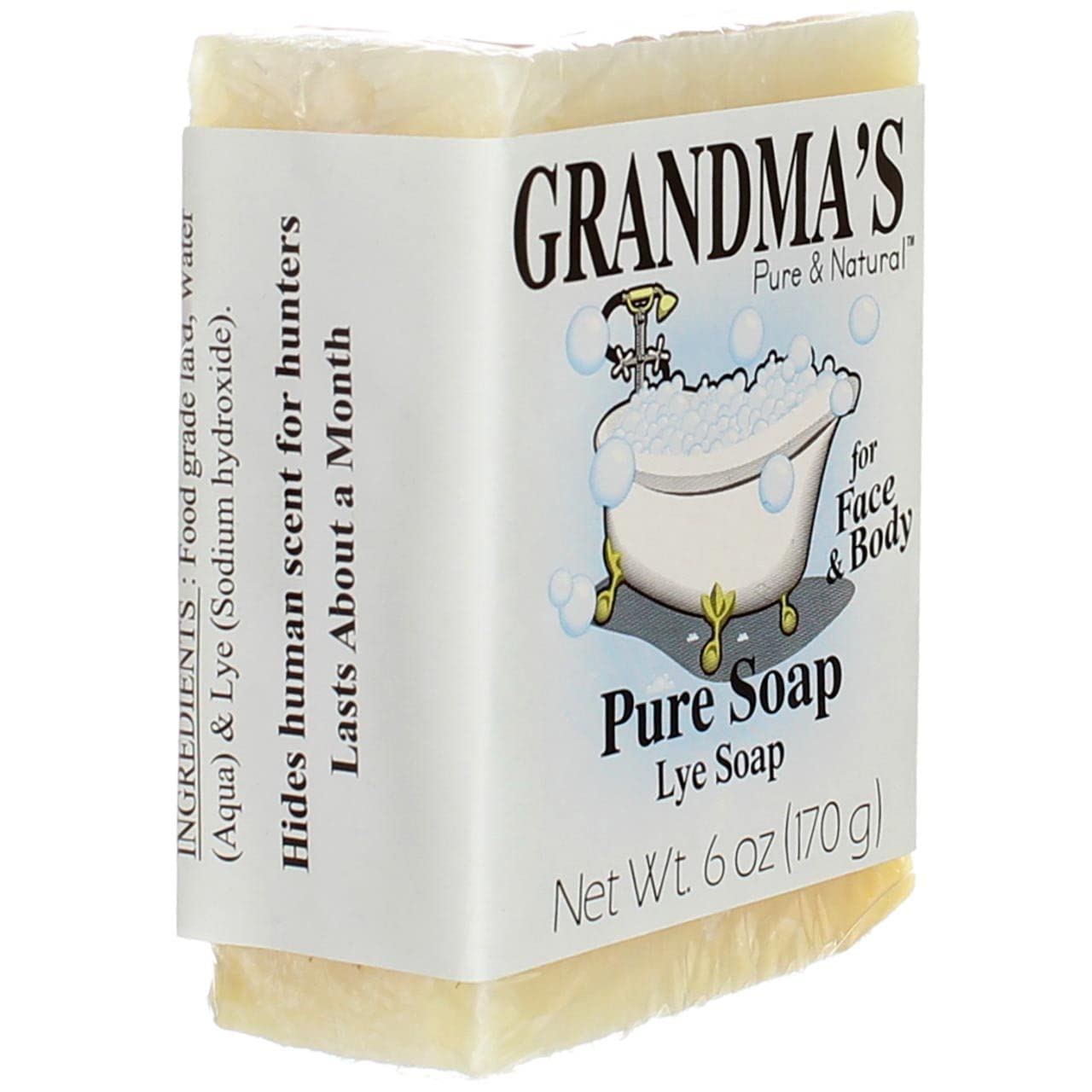 Grandma's Pure & Natural soap held in hand showing compact 6 oz size benefit