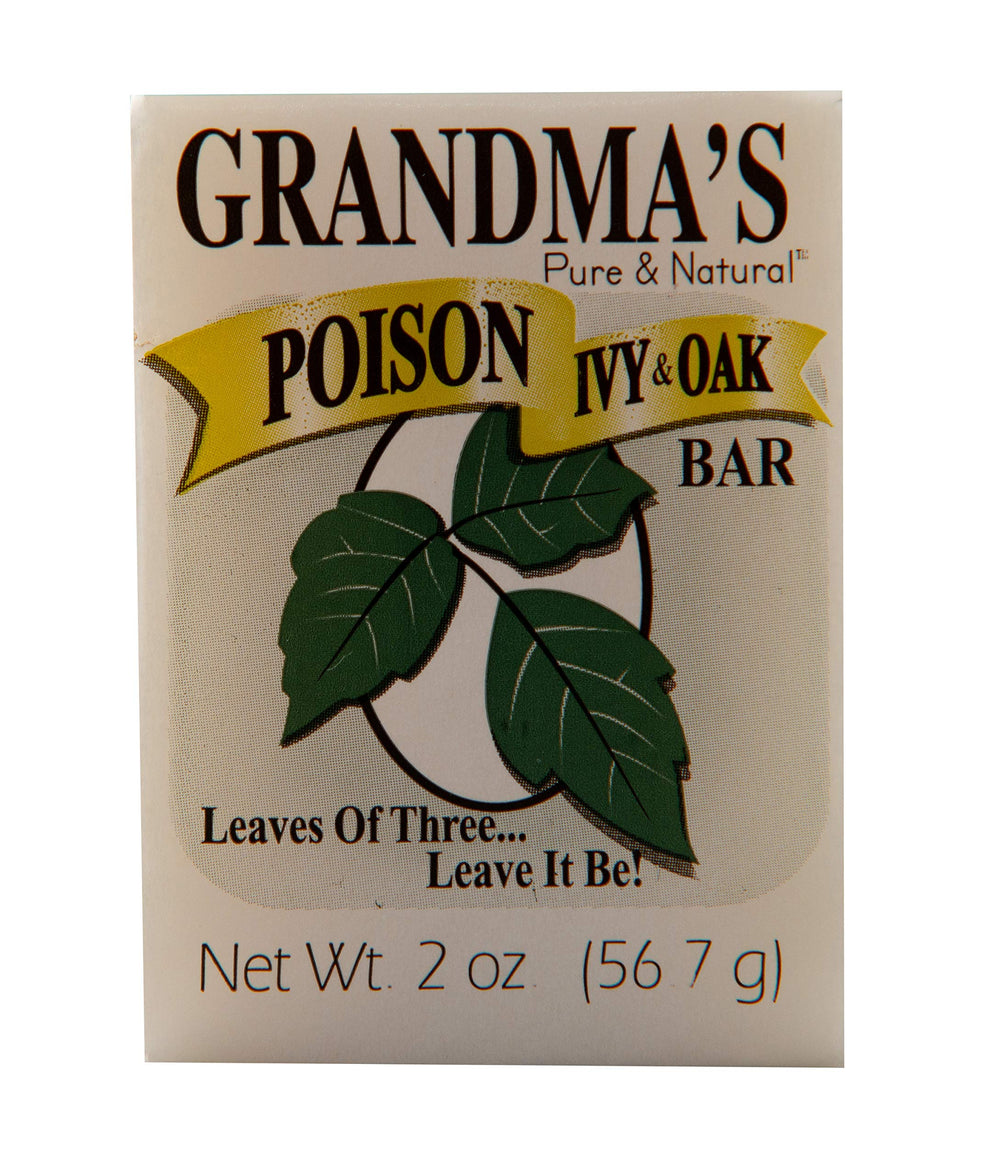 GRANDMA'S Poison Ivy Soap Bar front packaging showing ingredients and compact size benefit
