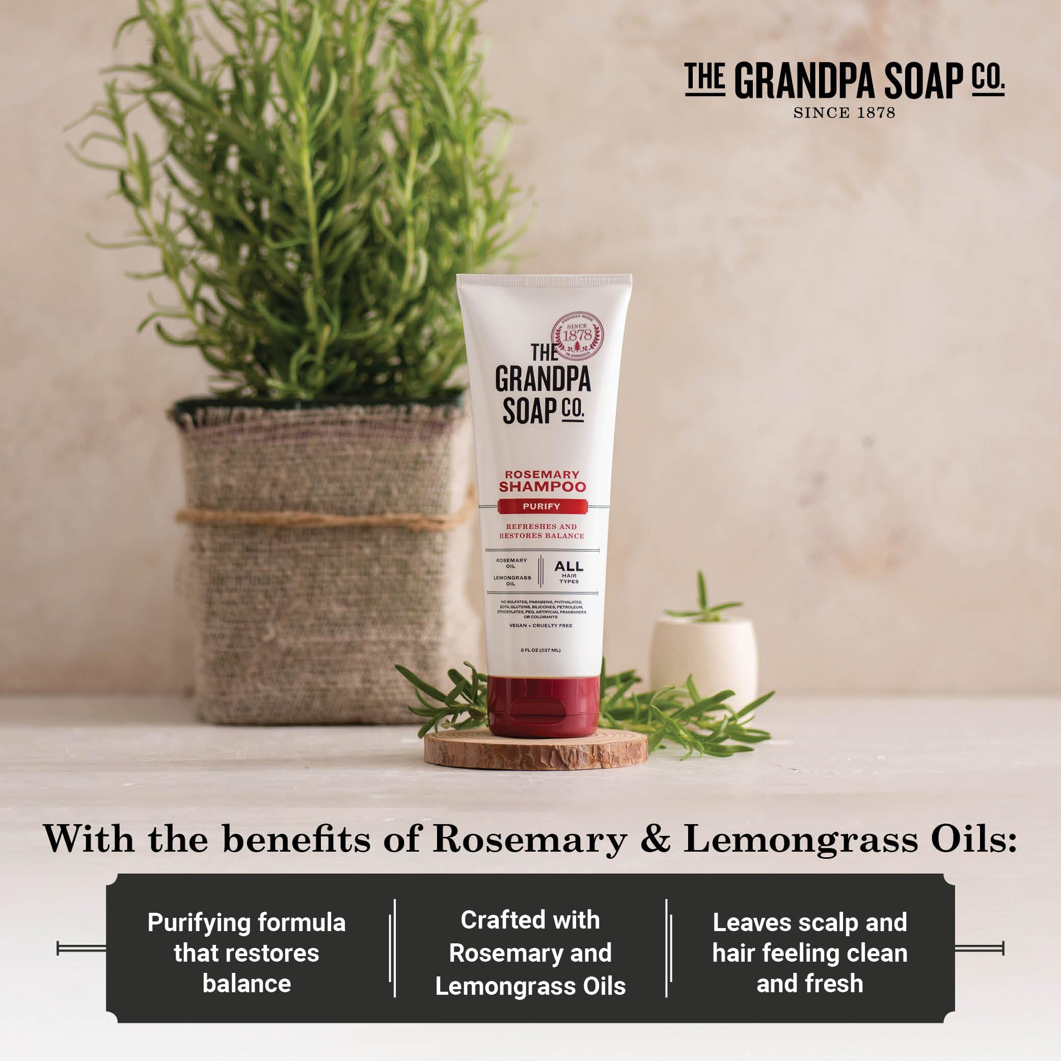 Grandpa Soap Company closeup of label highlighting rosemary and lemongrass ingredients