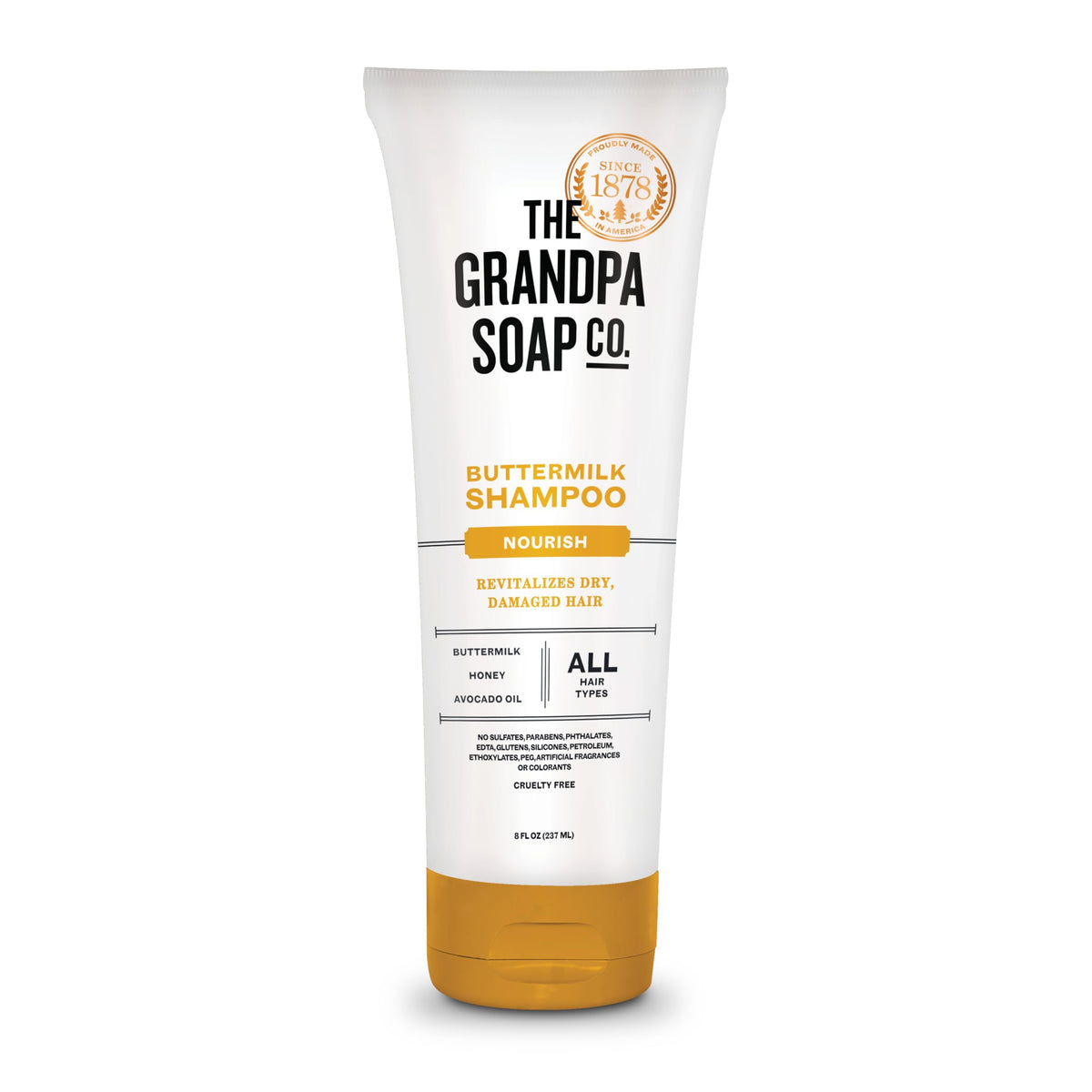 Grandpa Soap Company front tube view showing clear labeling and benefits