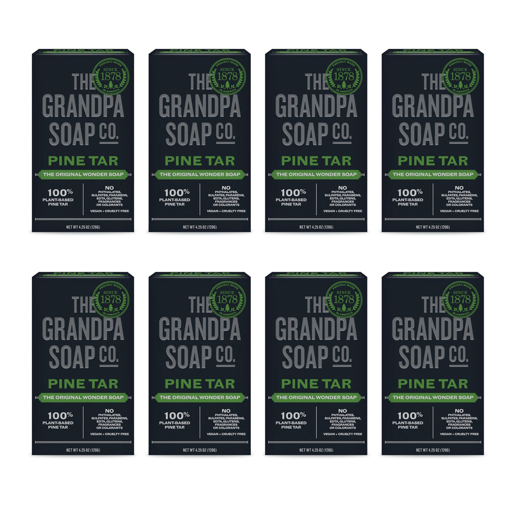 Grandpa Soap Company front packaging showing eight bars and benefits