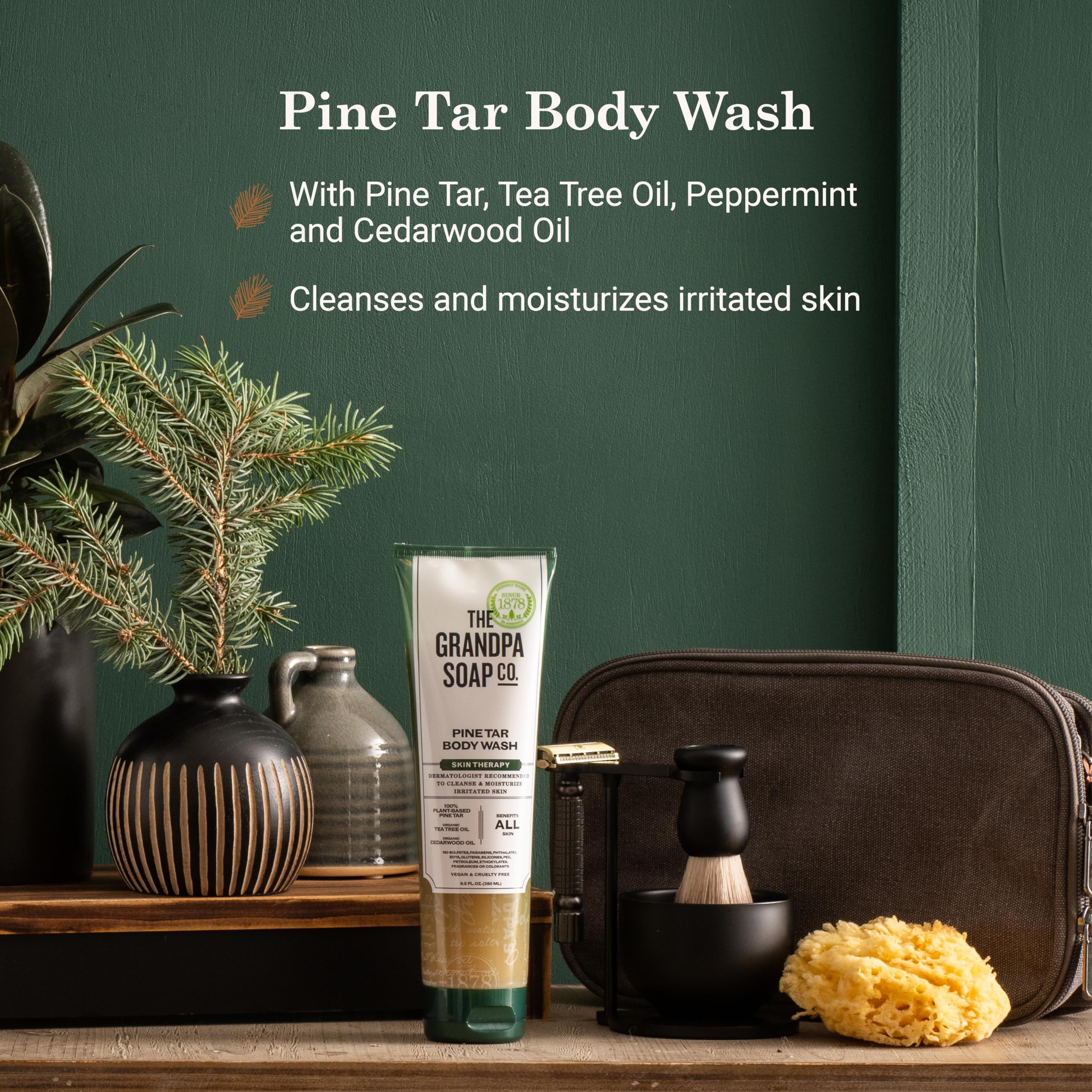 Grandpa Soap Company body wash in hand demonstrating easy spread and deodorizing action