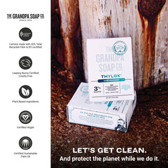 The Grandpa Soap Company Thylox on a bathroom shelf illustrating everyday use benefit