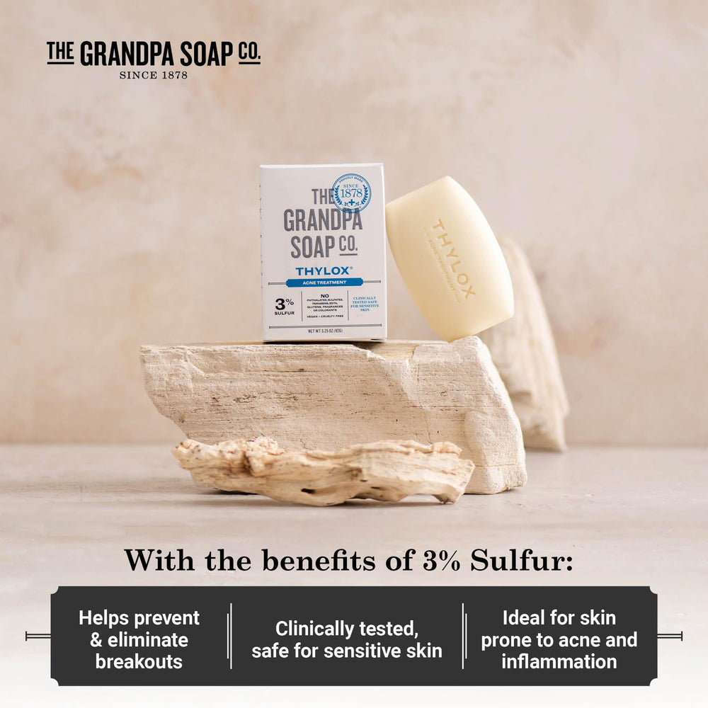 The Grandpa Soap Company Thylox in hand to show size and travel-friendly benefit