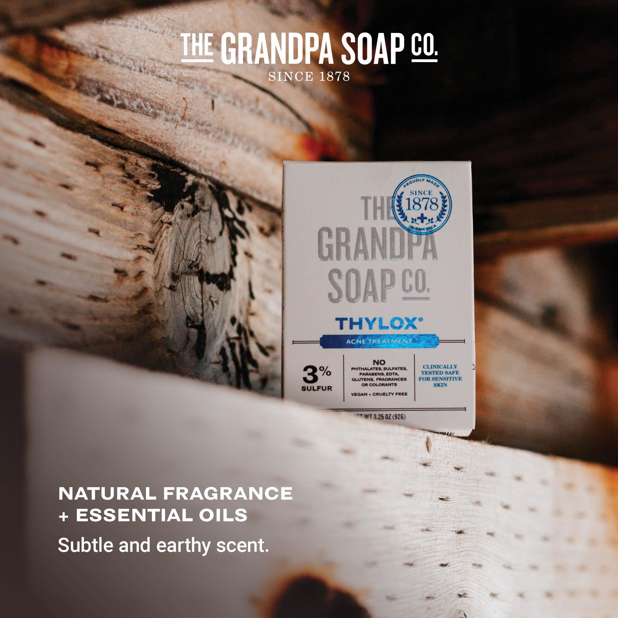 The Grandpa Soap Company Thylox label ingredient list showing transparency benefit
