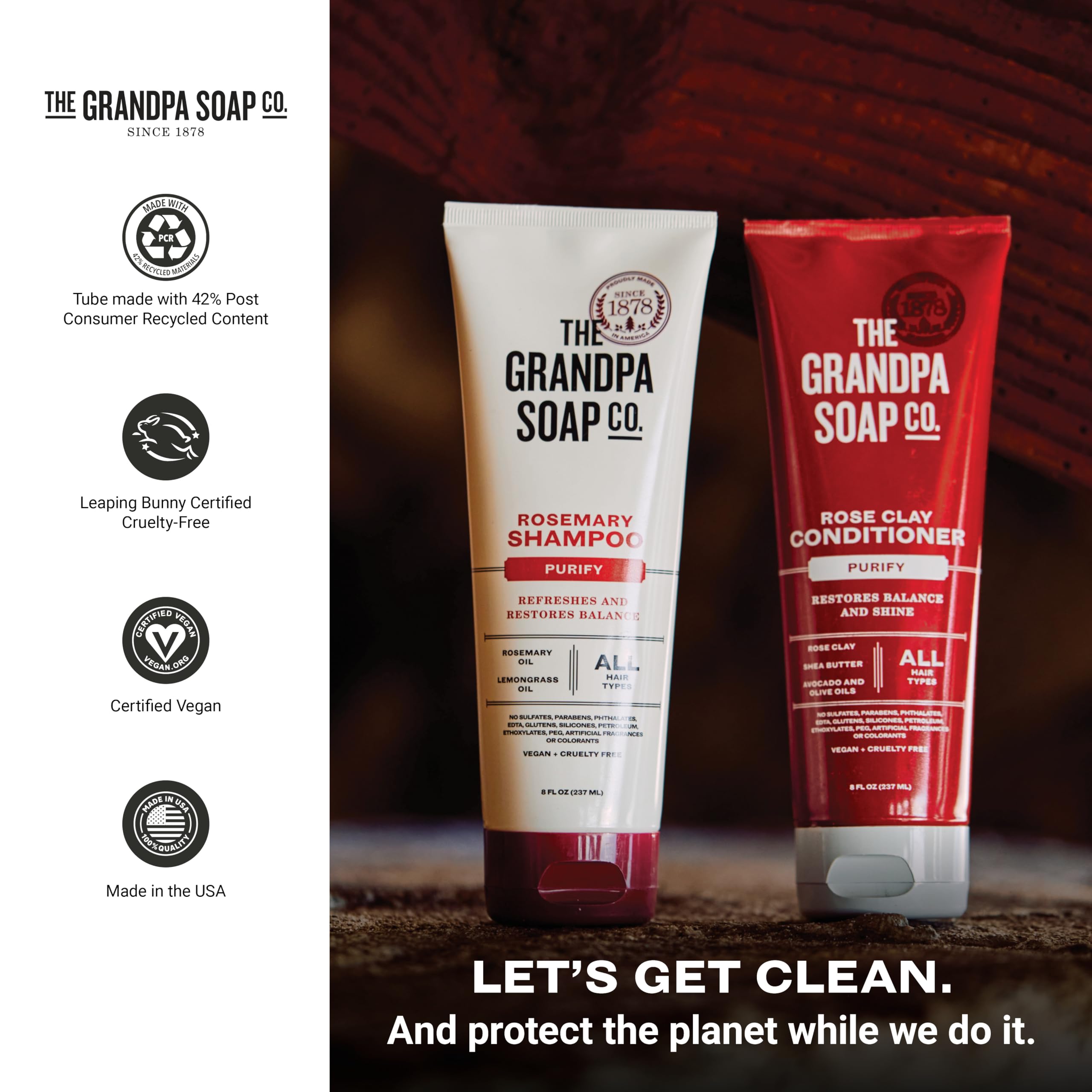 Grandpa Soap Company tube showing recycled material marking and eco benefit
