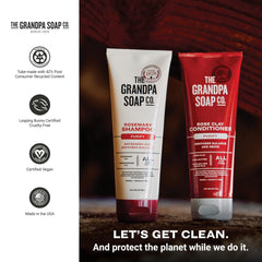 Grandpa Soap Company tube showing recycled material marking and eco benefit