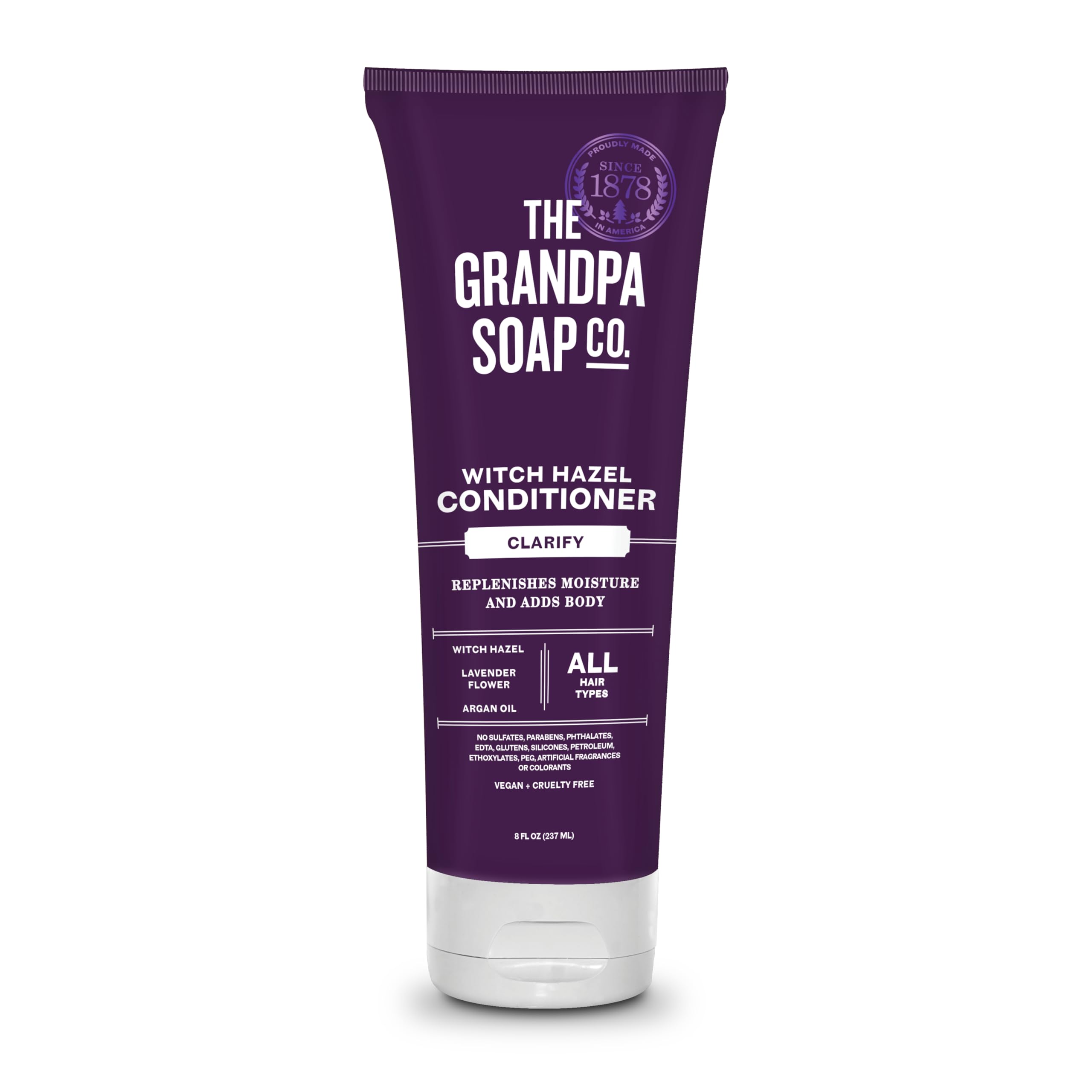 The Grandpa Soap Company front tube showing product name and 8 oz size, clear branding benefit
