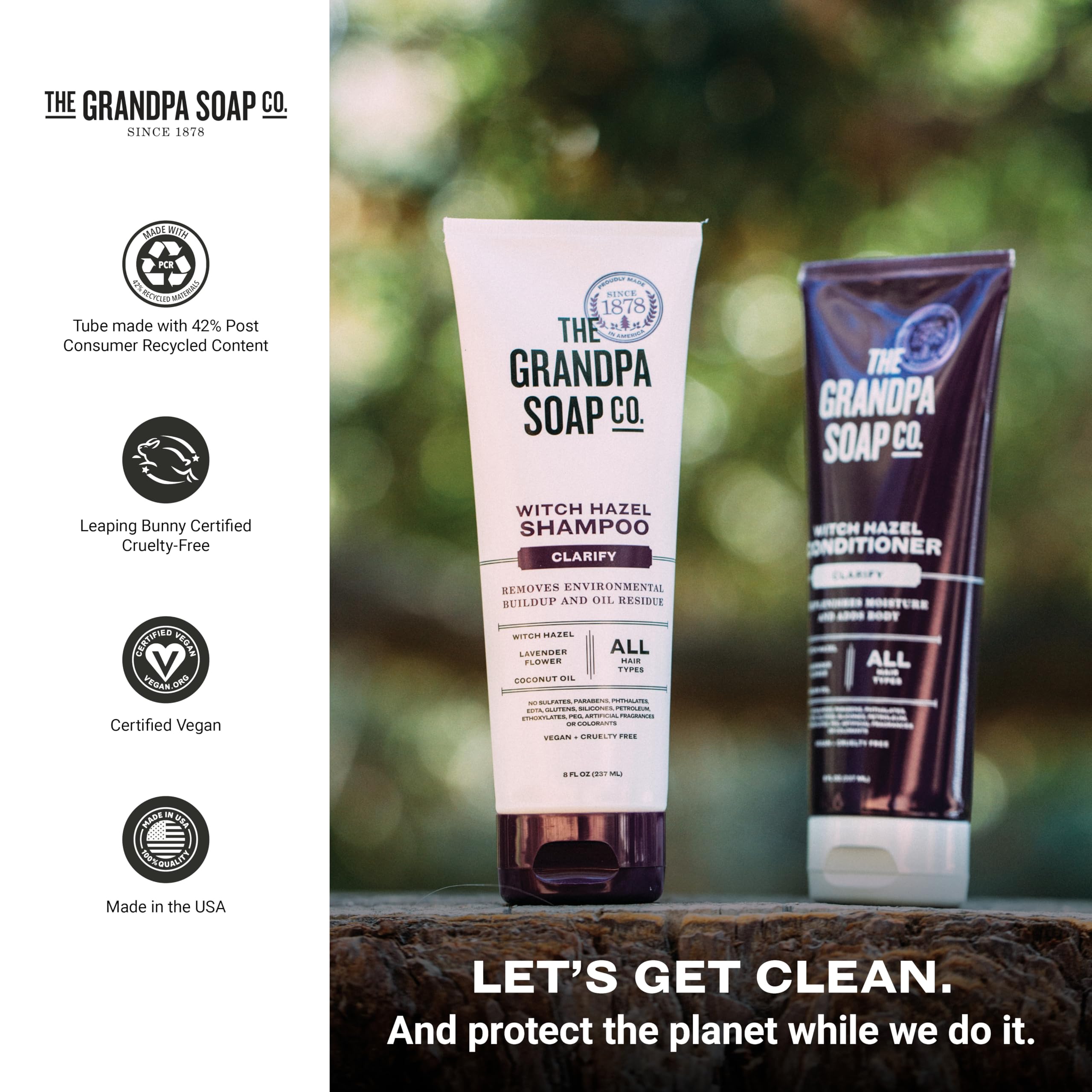The Grandpa Soap Company shampoo in a shower scene demonstrating everyday use