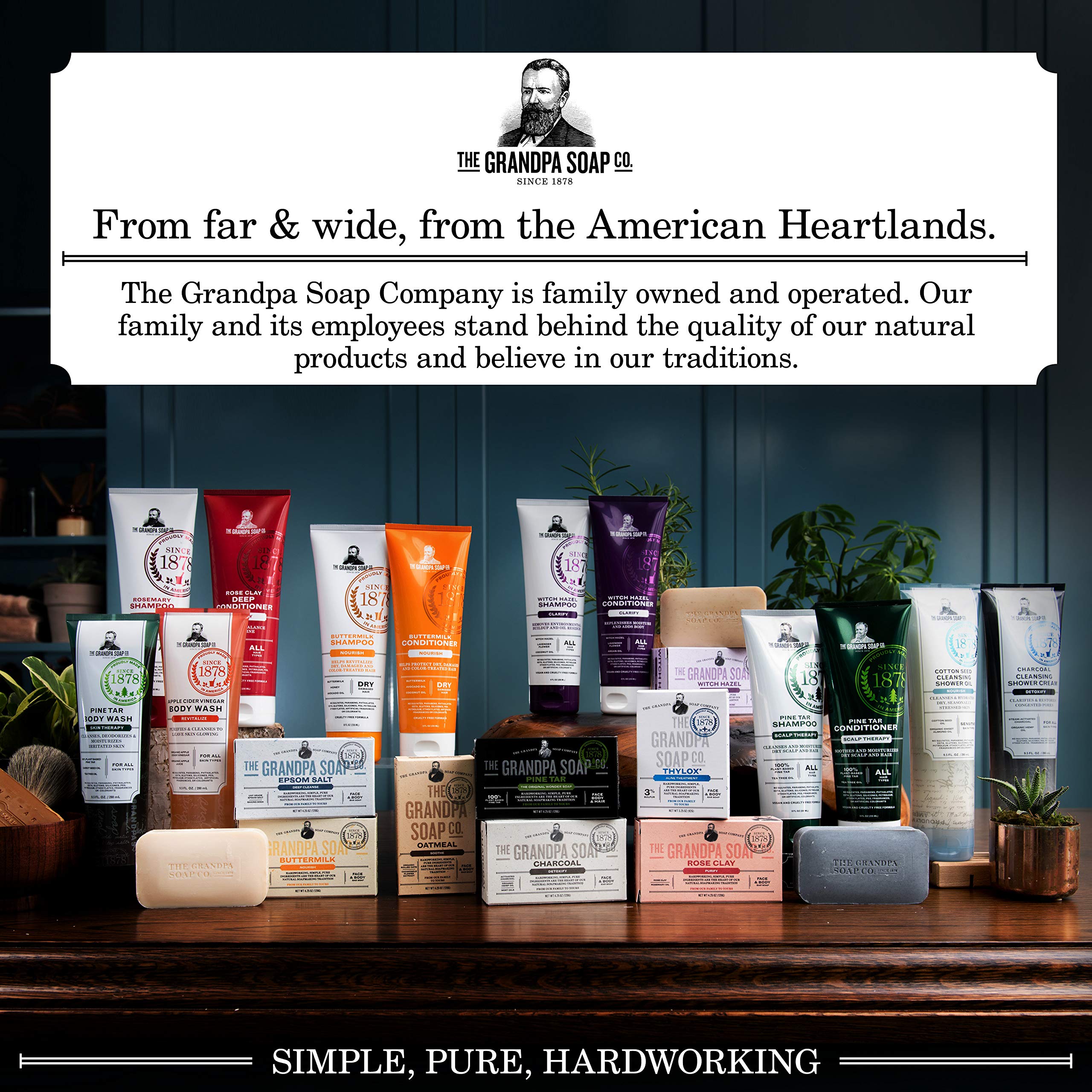 Grandpa's soap on a bathroom tray creating a natural, unscented grooming aesthetic