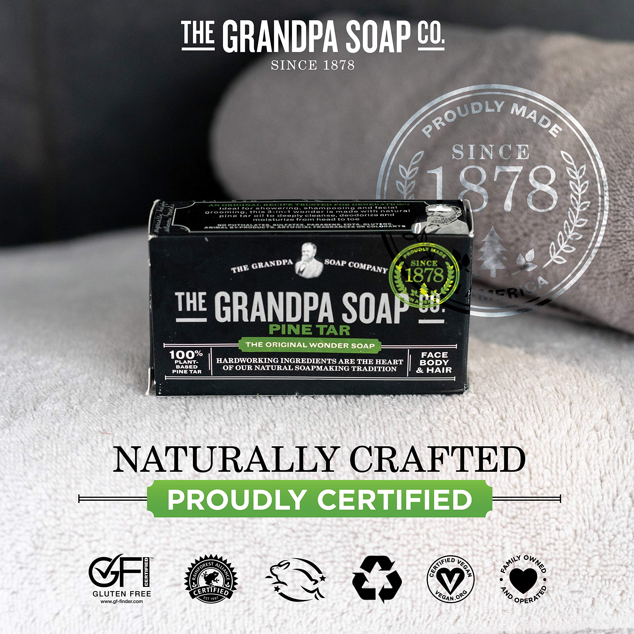 Label detail on Grandpa's soap showing simple ingredient approach and transparency