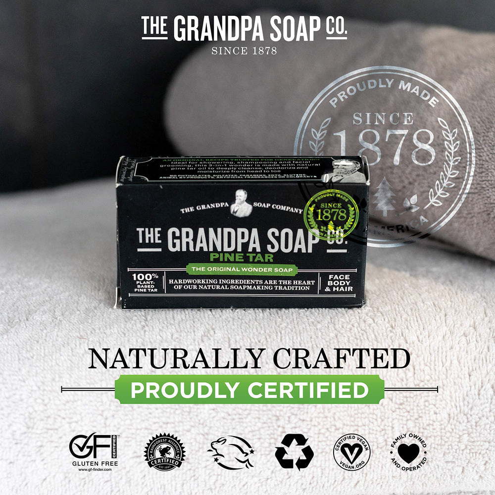 Label detail on Grandpa's soap showing simple ingredient approach and transparency