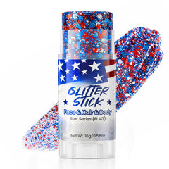 Gravel Dew front packaging showing patriotic glitter and benefit of travel-ready sparkle