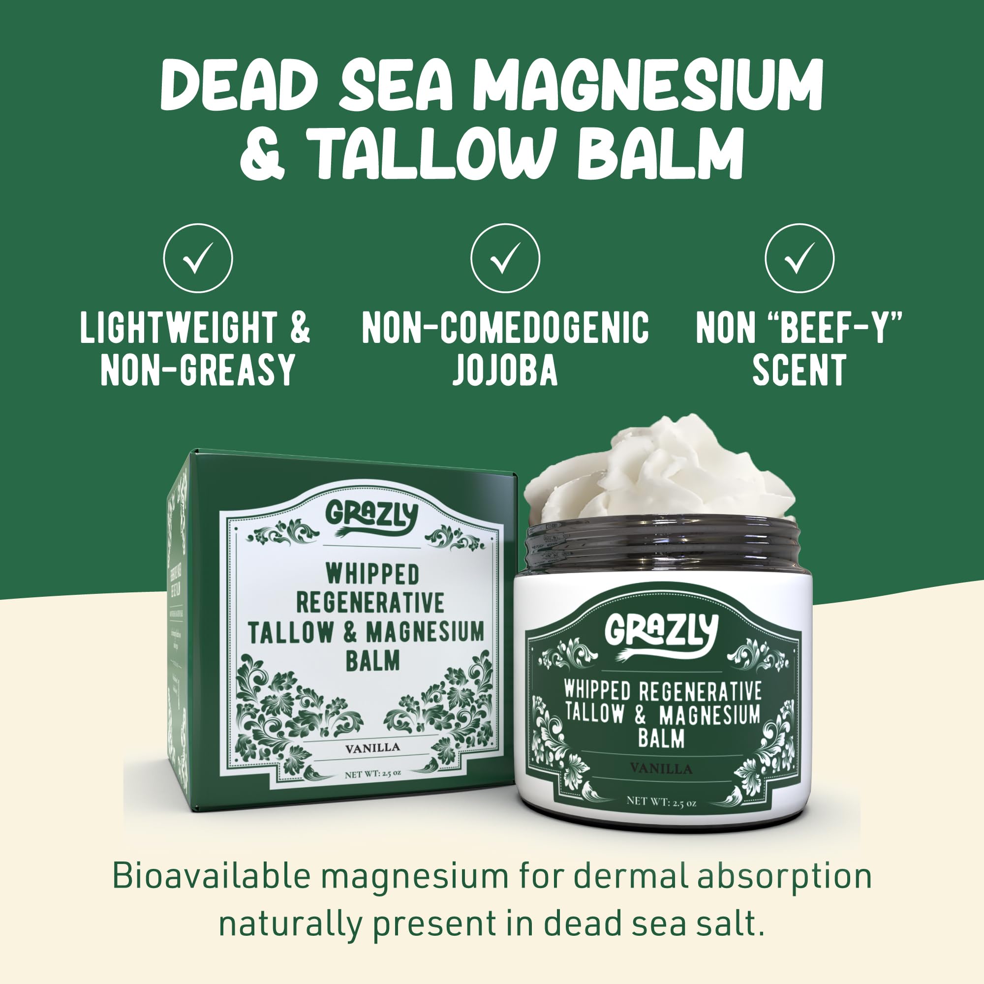 Grazly ingredients display with Manuka honey, jojoba oil, magnesium flakes