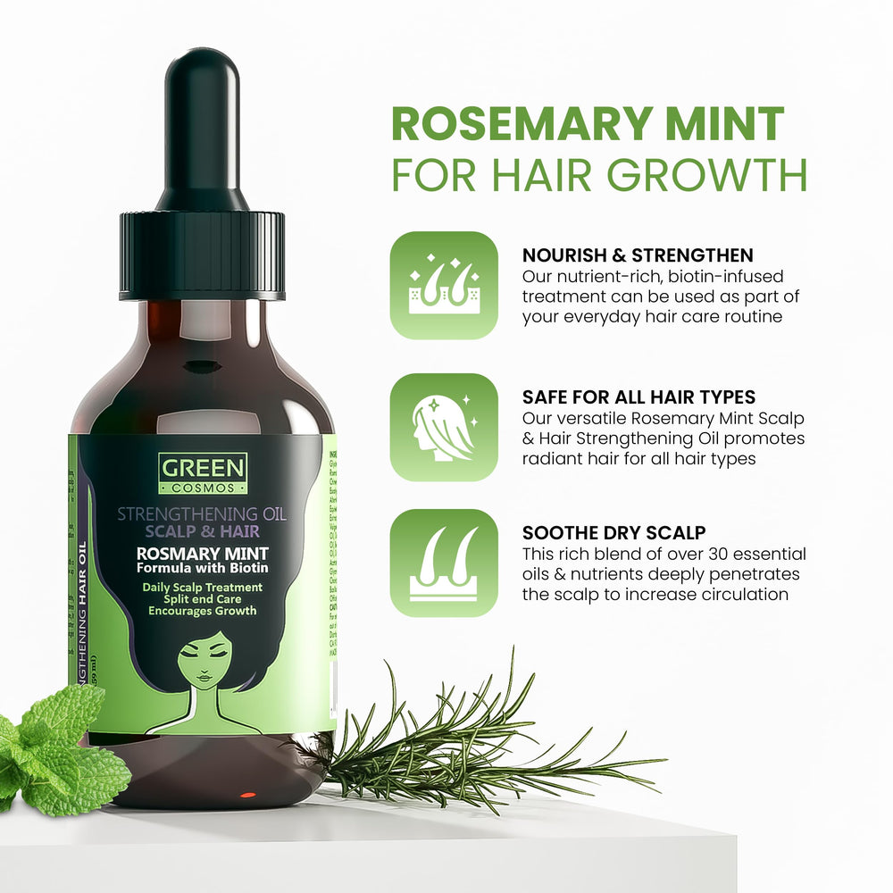 Green Cosmos rosemary oil texture close-up showing purity
