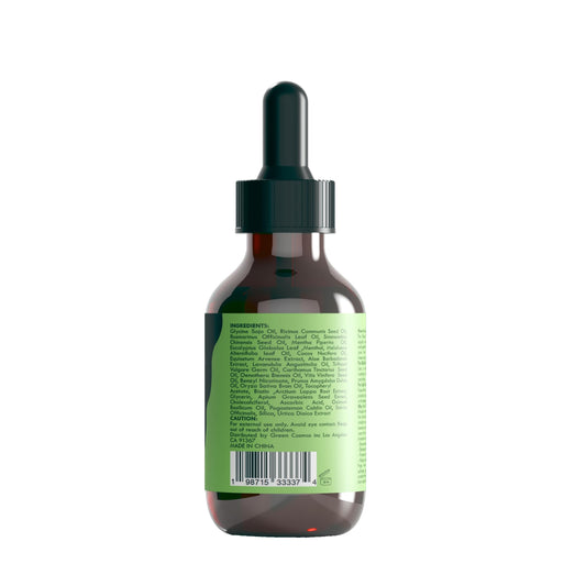 Green Cosmos dropper dispensing oil for precise application