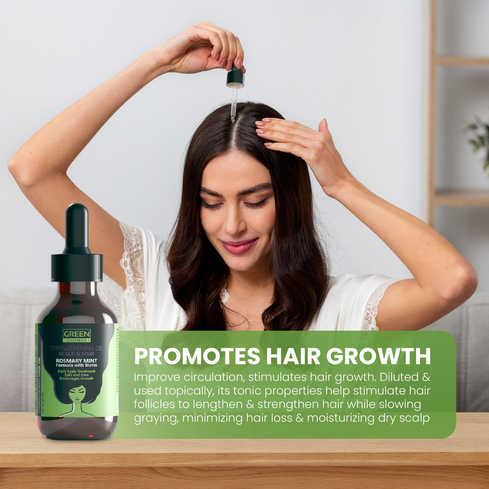 Green Cosmos oil applied to scalp to support circulation