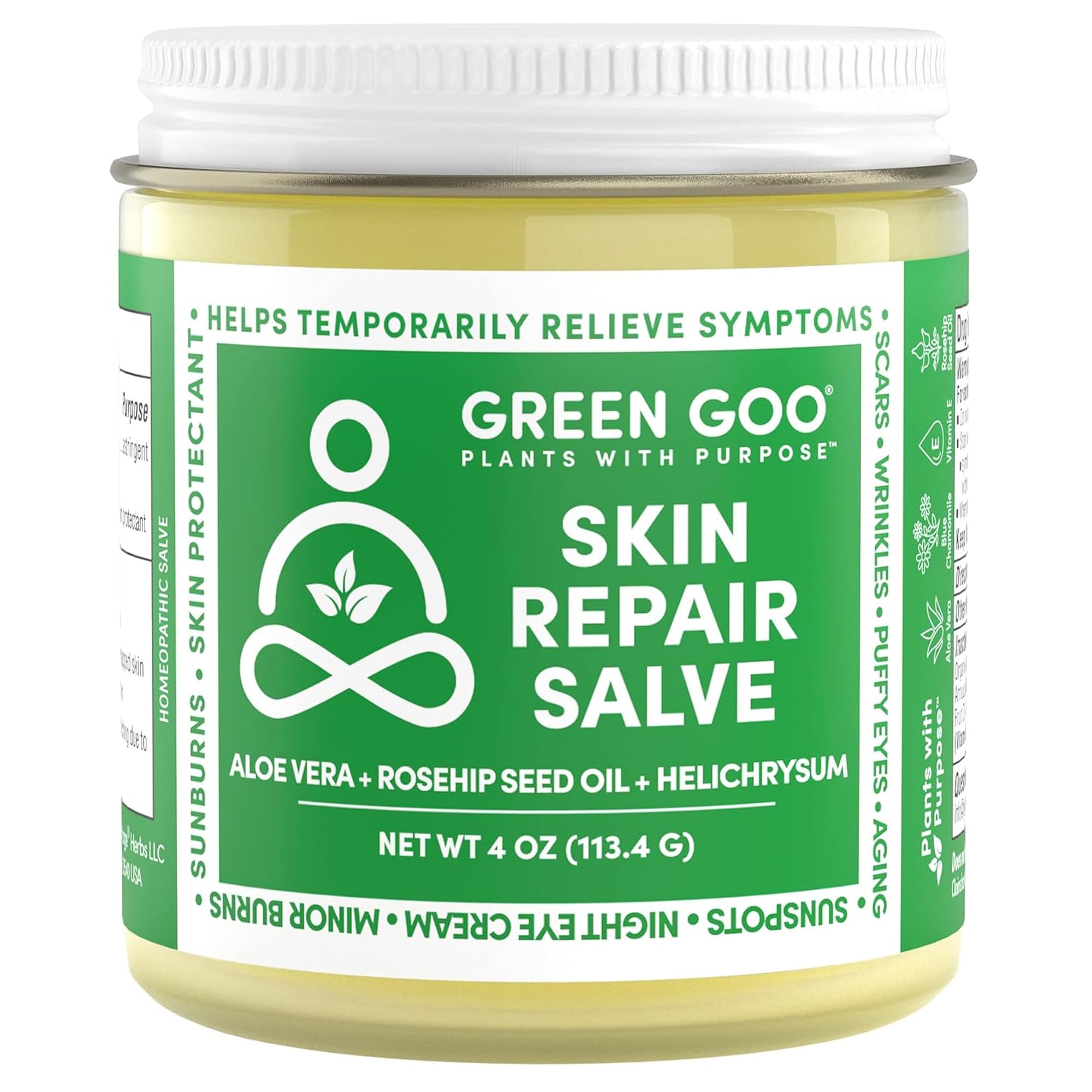 Green Goo jar front view showing label and compact 4 oz size benefit