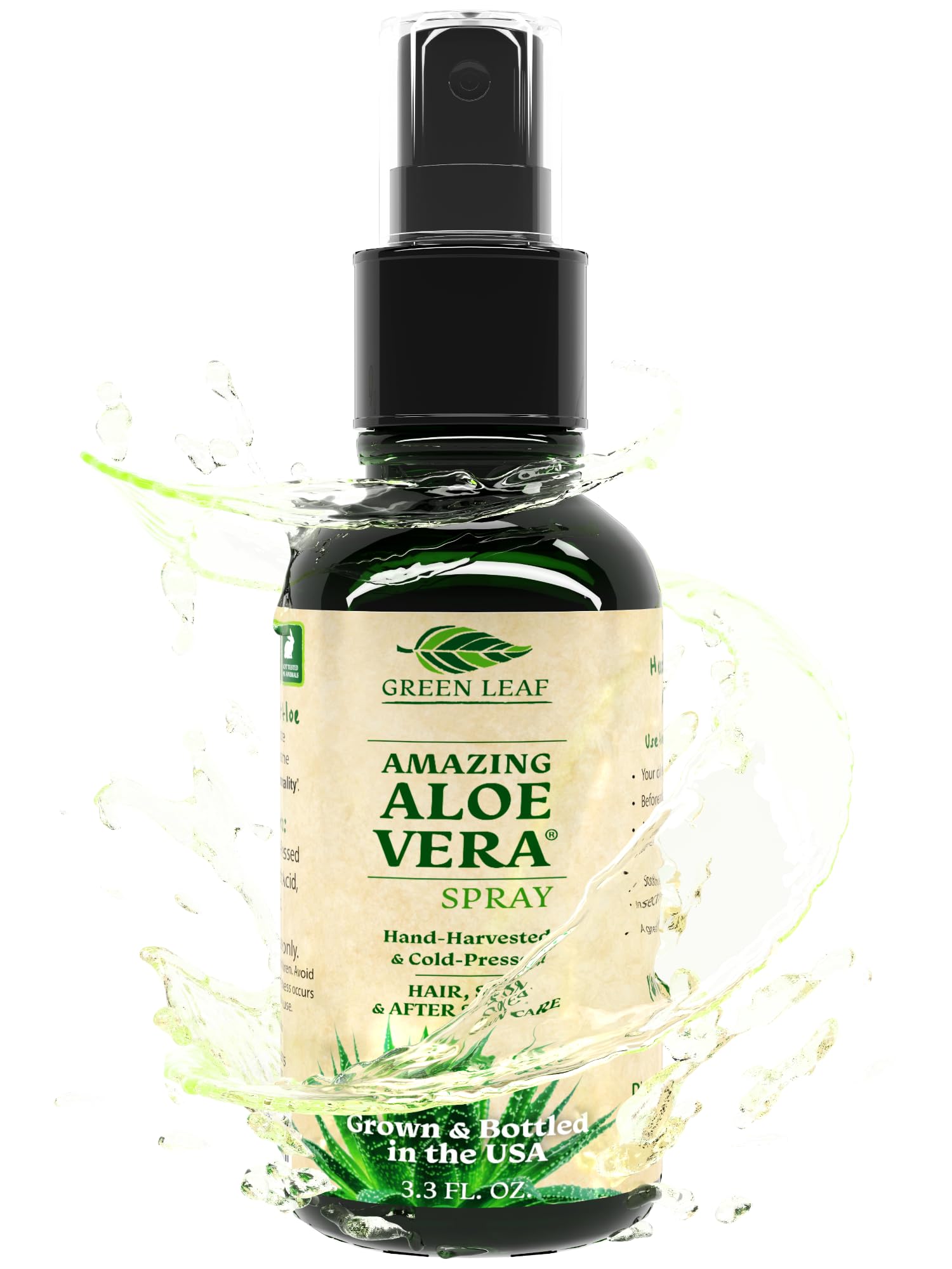 Green Leaf Naturals front packaging shows travel-size bottle and benefits