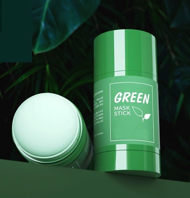 Applying Green Mask Stick on face for targeted pore cleansing